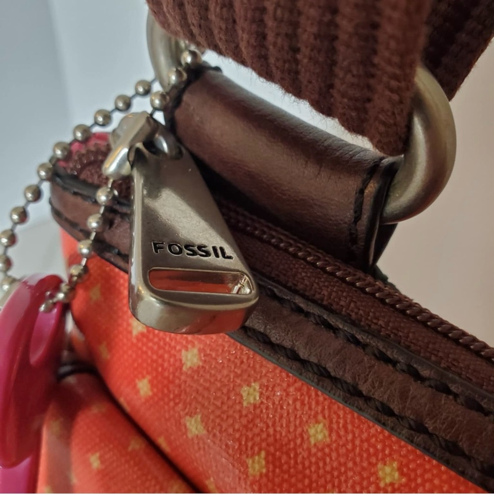 Fossil Key-Per Vintage Coated Orange Canvas Crossbody Bag Purse - Picture 6 of 11